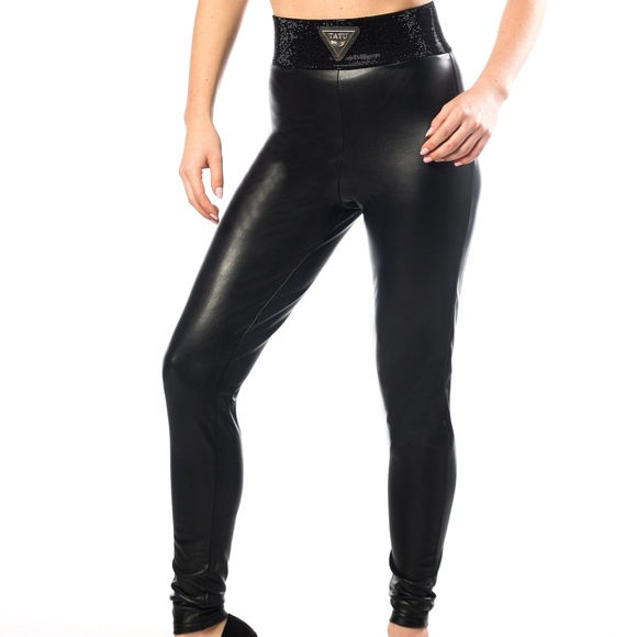 TATU Pants - New High Rise Eco Leather Leggings,Turkish Leather Pants, Rhinestone Leggings